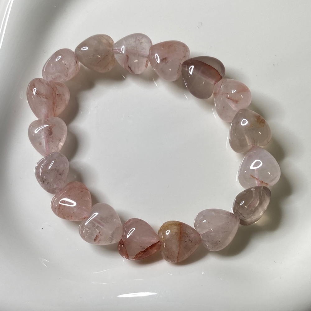 Fire Quartz Puffy Heart Bracelet • Hematoid Quartz Crystal Hearts • Grounding